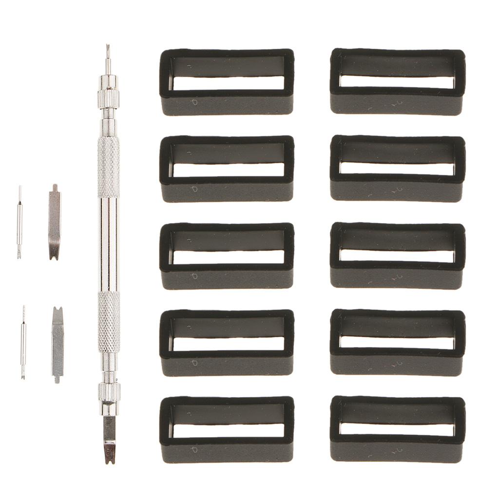 10pcs Rubber Watch Strap Band Keeper Loop Retainer Ring With Remover Tool