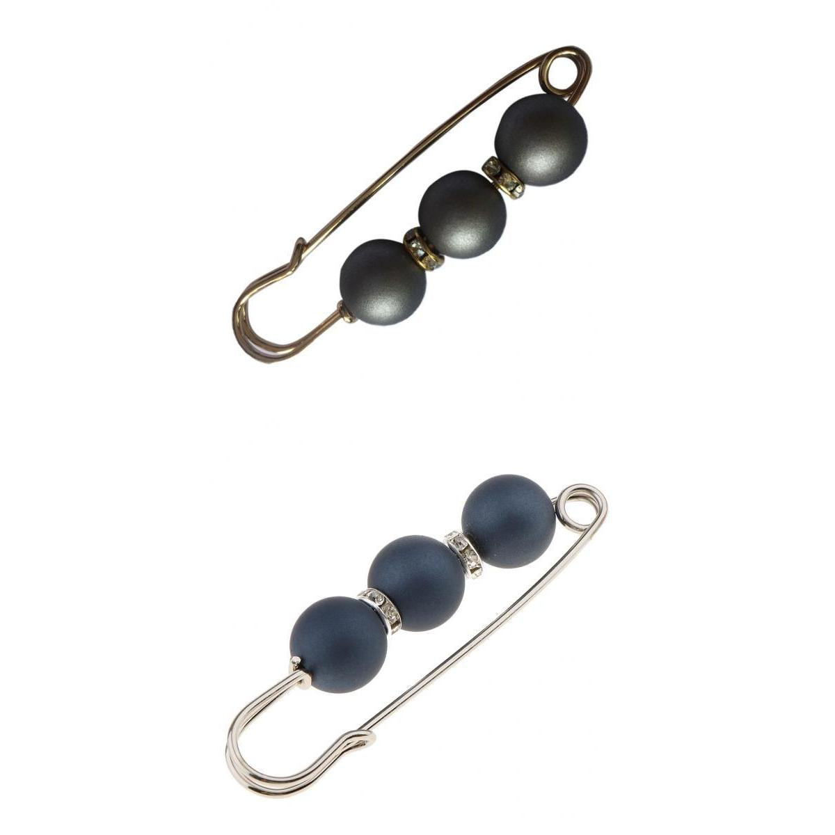 2 Pieces ABS Pearls Rhinestone Spacer Beads Safety Pin Brooch Clip Scarf Hat