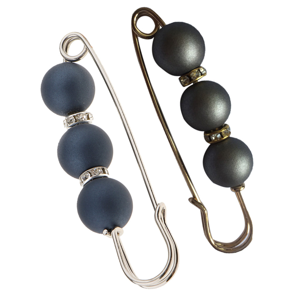 2 Pieces ABS Pearls Rhinestone Spacer Beads Safety Pin Brooch Clip Scarf Hat