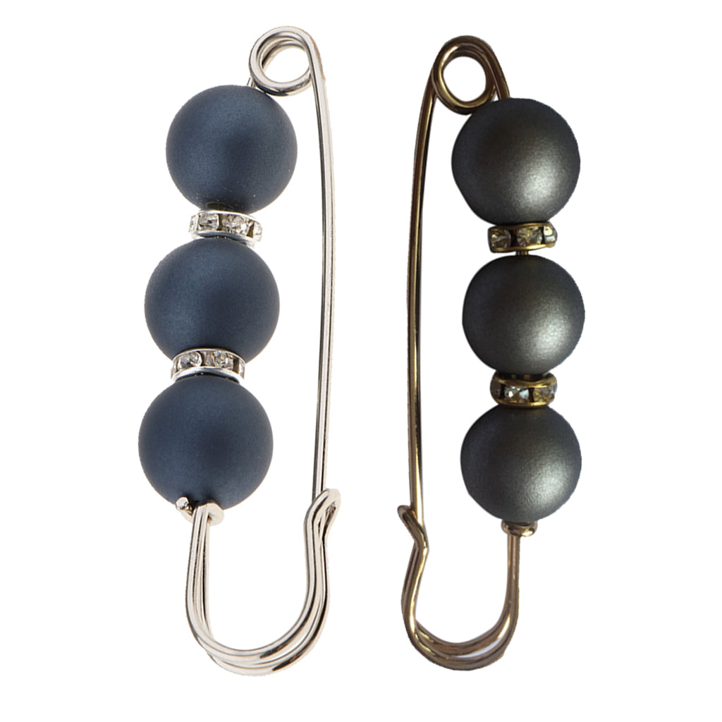 2 Pieces ABS Pearls Rhinestone Spacer Beads Safety Pin Brooch Clip Scarf Hat