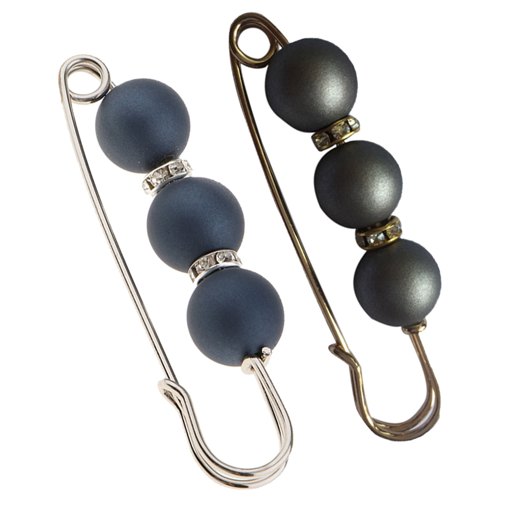2 Pieces ABS Pearls Rhinestone Spacer Beads Safety Pin Brooch Clip Scarf Hat