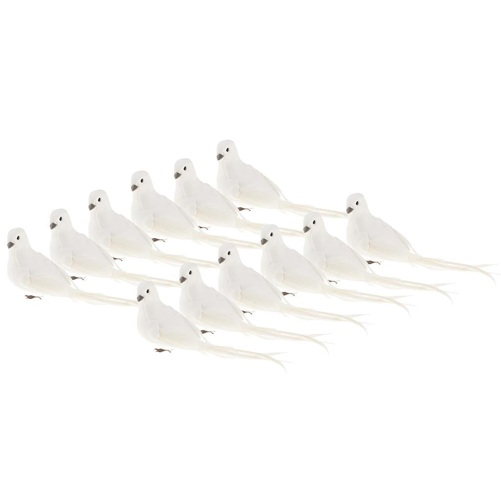 12 Artificial Feather Foam Long Tail Doves Bird Wedding Decor Venue Ornament