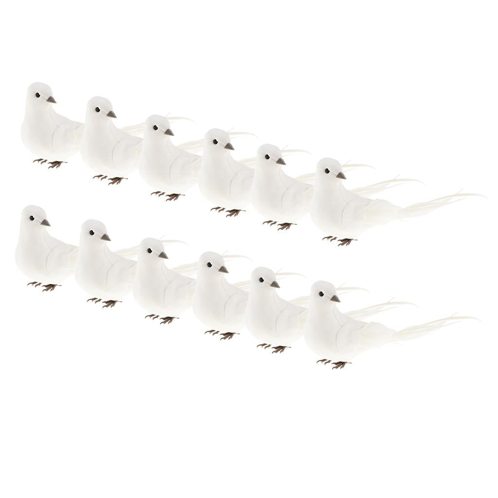 12 Artificial Feather Foam Long Tail Doves Bird Wedding Decor Venue Ornament