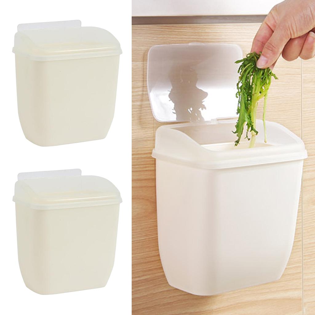 2pcs Wall Mounted Hanging Rubbish Bin Trash Can Wastebasket Bathroom Kitchen