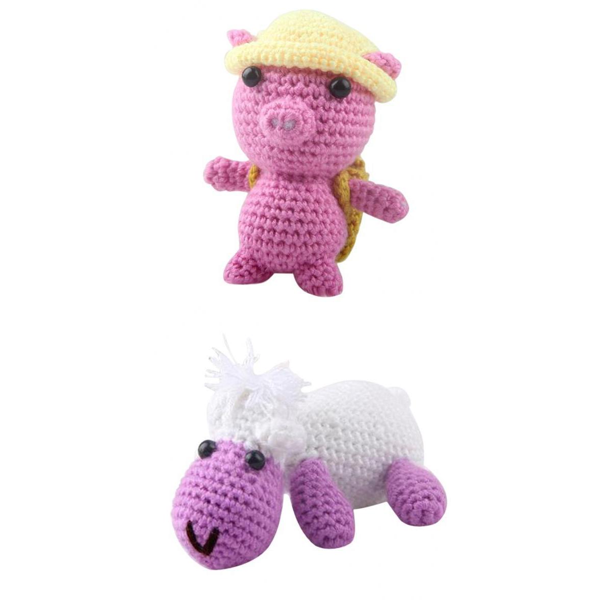 2 Sets Pig Cow Doll Crochet Kit for Beginners Knitting Animal Stuffed Toy