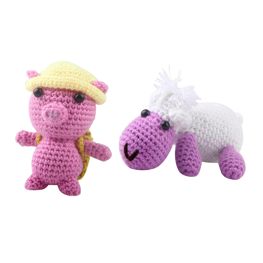 2 Sets Pig Cow Doll Crochet Kit for Beginners Knitting Animal Stuffed Toy
