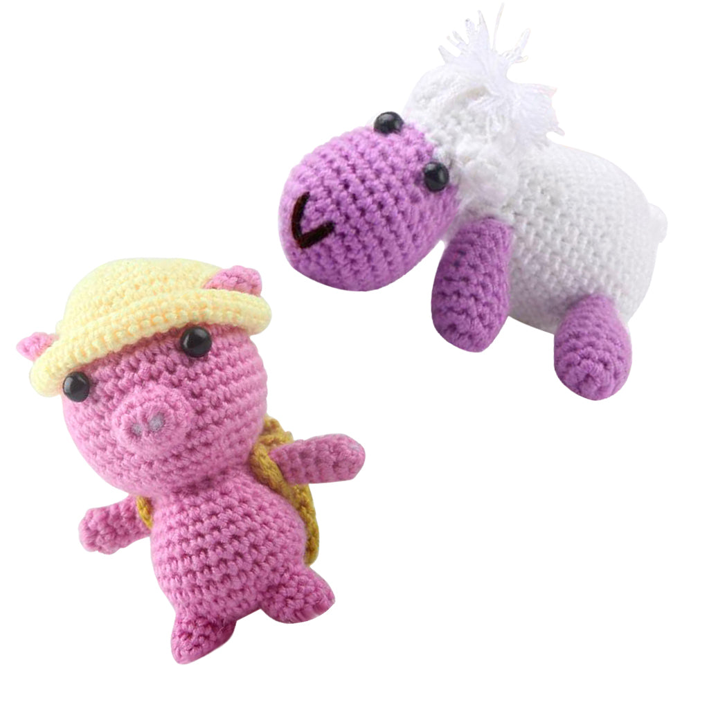 2 Sets Pig Cow Doll Crochet Kit for Beginners Knitting Animal Stuffed Toy