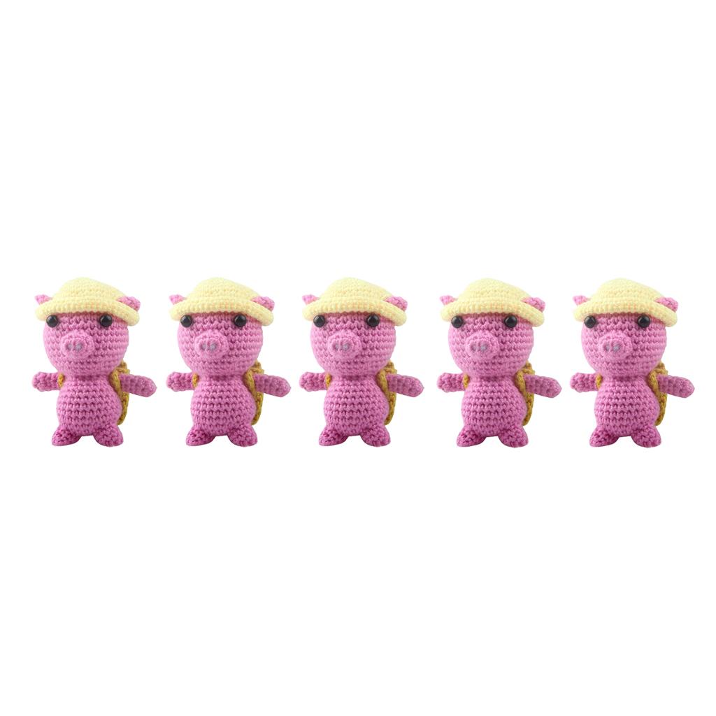 5 Sets Pig Doll Crochet Kit for Beginners Hand Knitting Animal Stuffed Toy