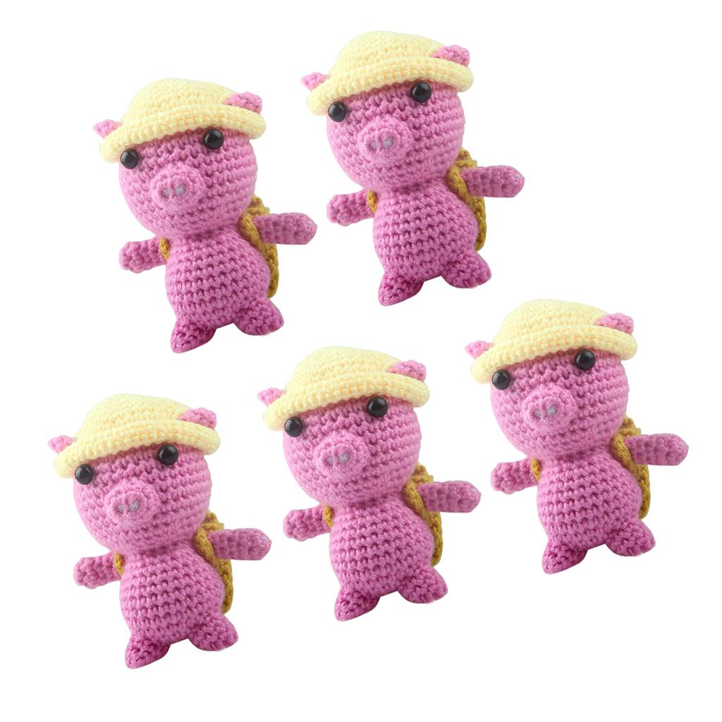 5 Sets Pig Doll Crochet Kit for Beginners Hand Knitting Animal Stuffed Toy