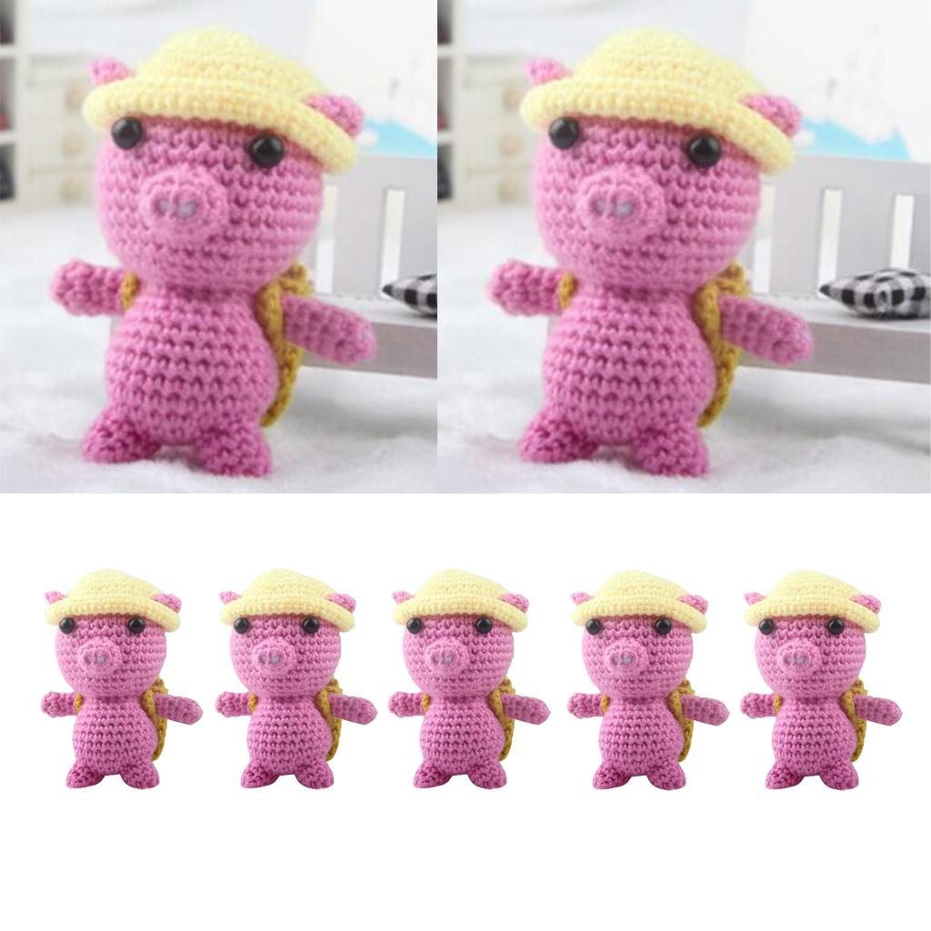 5 Sets Pig Doll Crochet Kit for Beginners Hand Knitting Animal Stuffed Toy