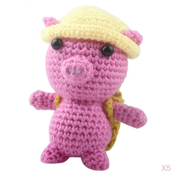 5 Sets Pig Doll Crochet Kit for Beginners Hand Knitting Animal Stuffed Toy