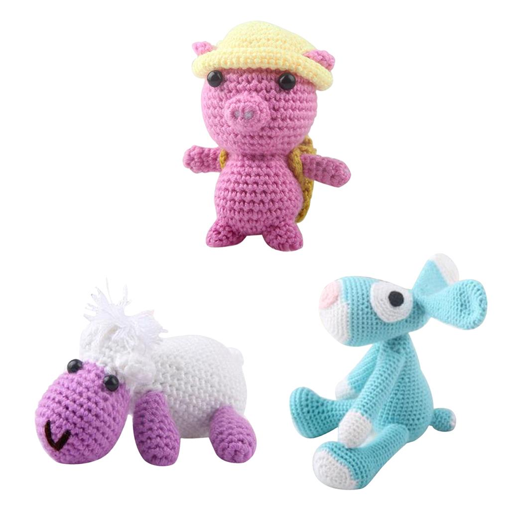3 Sets DIY Doll Crochet Kit for Children Hand Knitting Animals Stuffed Toy