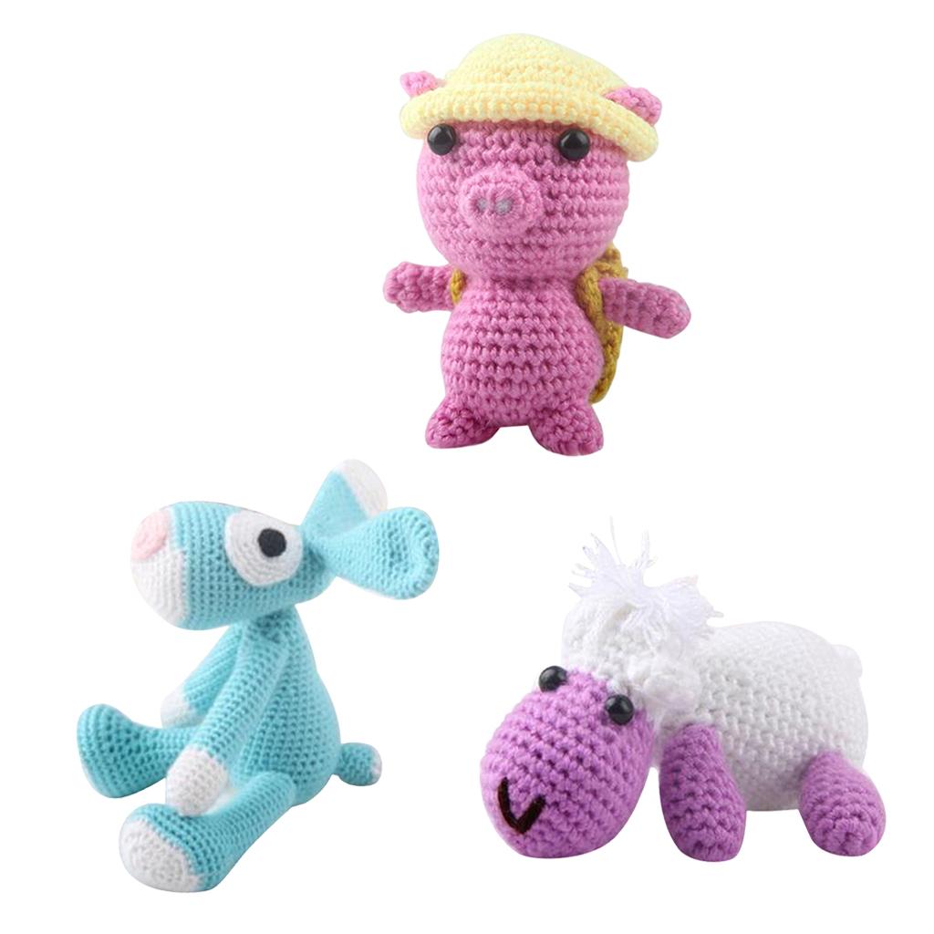 3 Sets DIY Doll Crochet Kit for Children Hand Knitting Animals Stuffed Toy