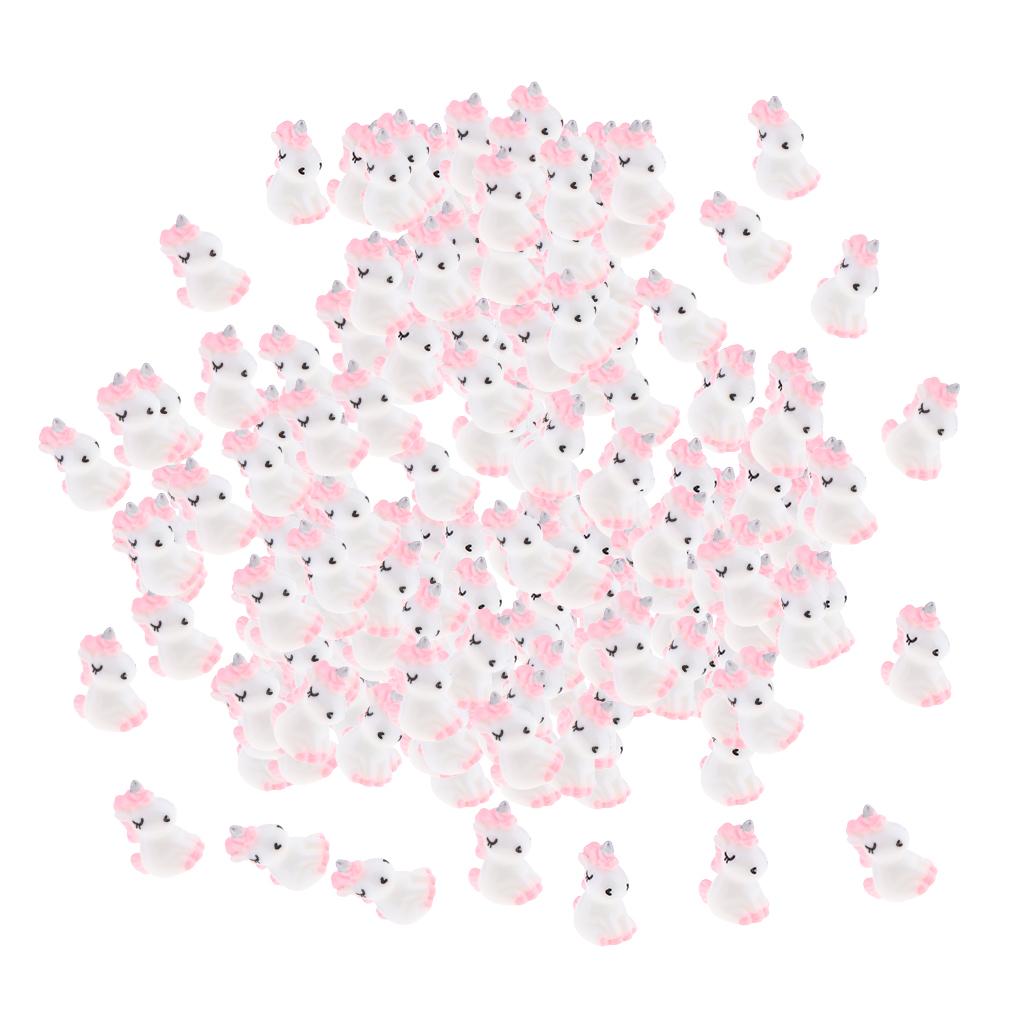 100Pcs Mini Resin Cute Unicorn Statues Miniature Fairy Garden Ornaments Pink
