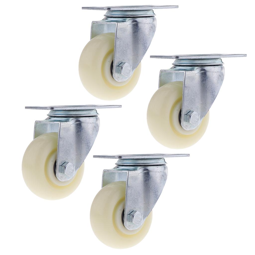4PCS Pack 3'' White PP Swivel Plate Caster Wheels 90kg 200lbs Wearproof