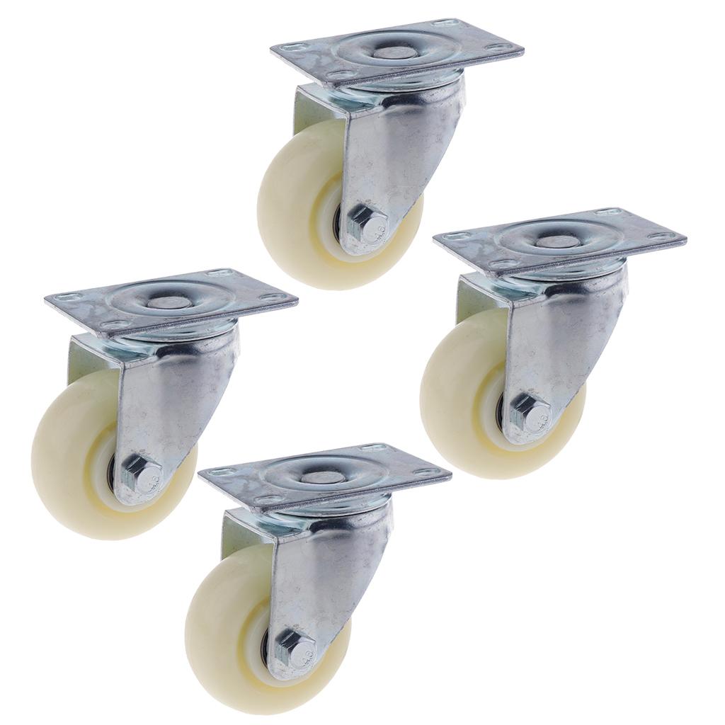 4PCS Pack 3'' White PP Swivel Plate Caster Wheels 90kg 200lbs Wearproof