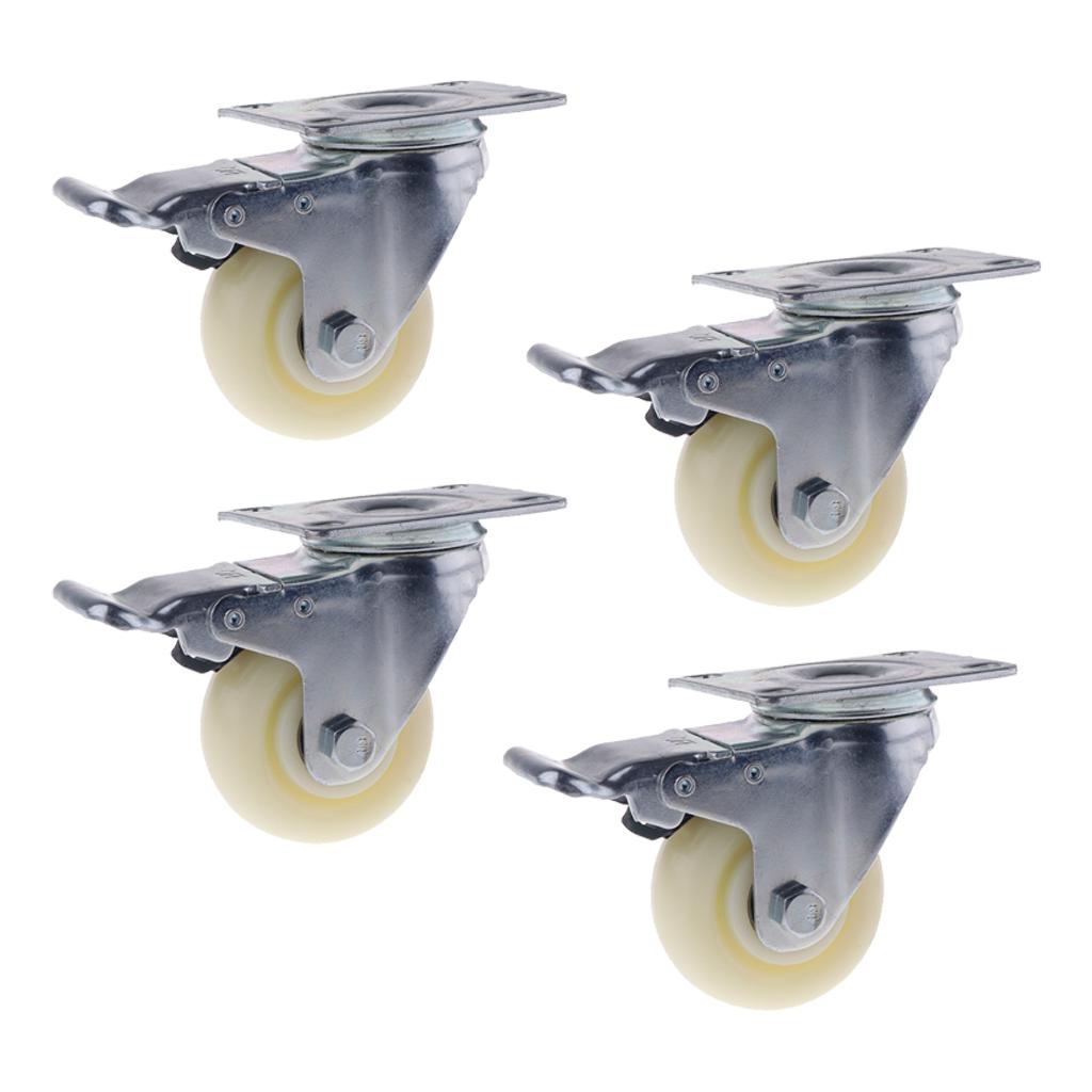 4PCS Pack 3'' White PP Swivel Plate Caster Wheels 90kg 200lbs with Brake