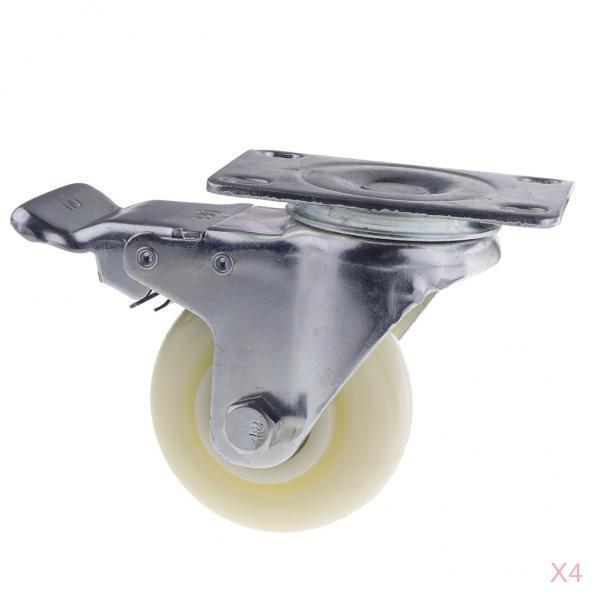 4PCS Pack 3'' White PP Swivel Plate Caster Wheels 90kg 200lbs with Brake
