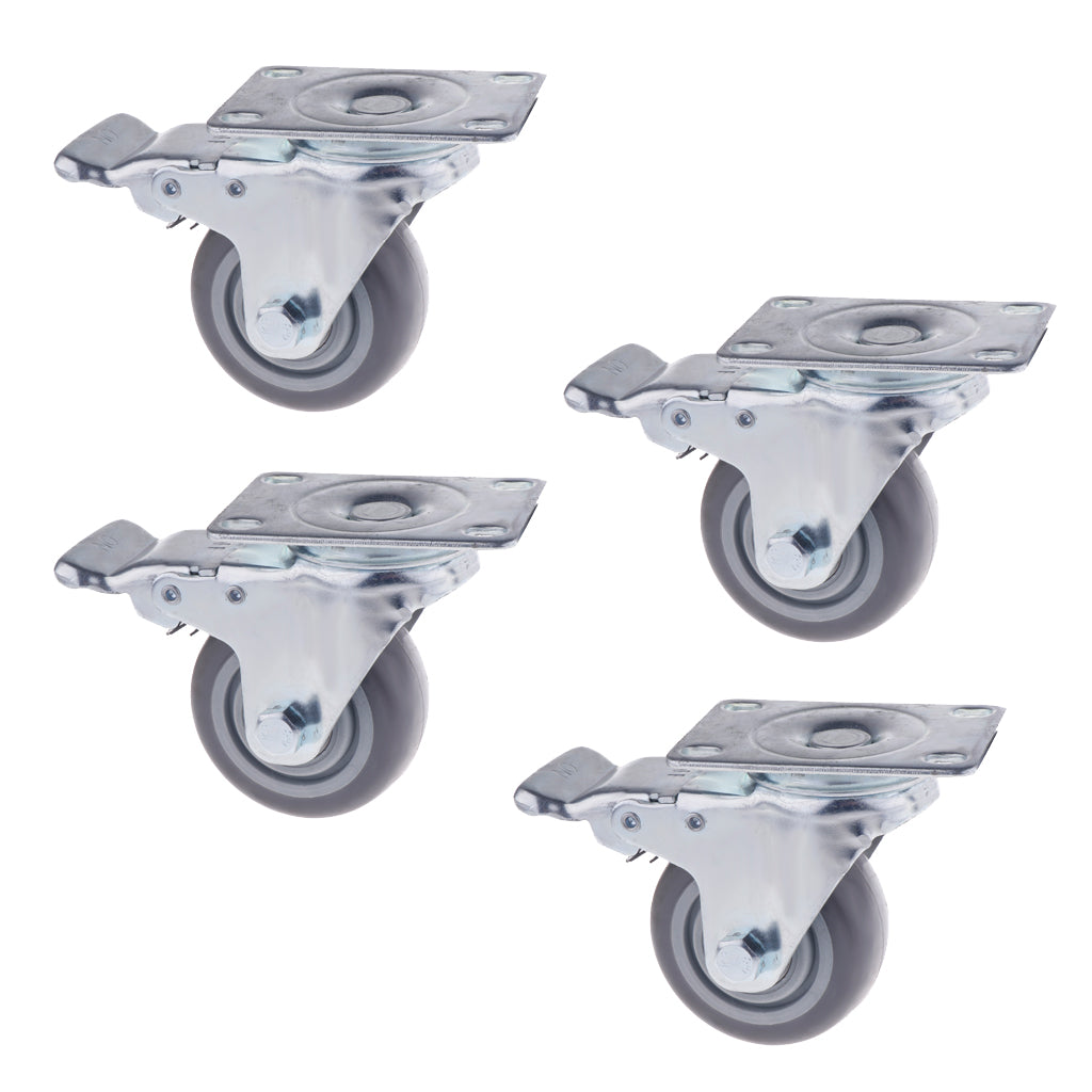 4PCS Pack 3'' Mute Grey Swivel Plate Caster Wheels with Brake Lock