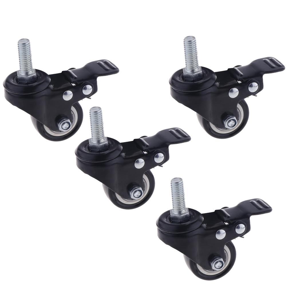 4PCS 1.5'' Mute Rubber Swivel Plate Caster Wheel M10 Universal w/ Brake Lock