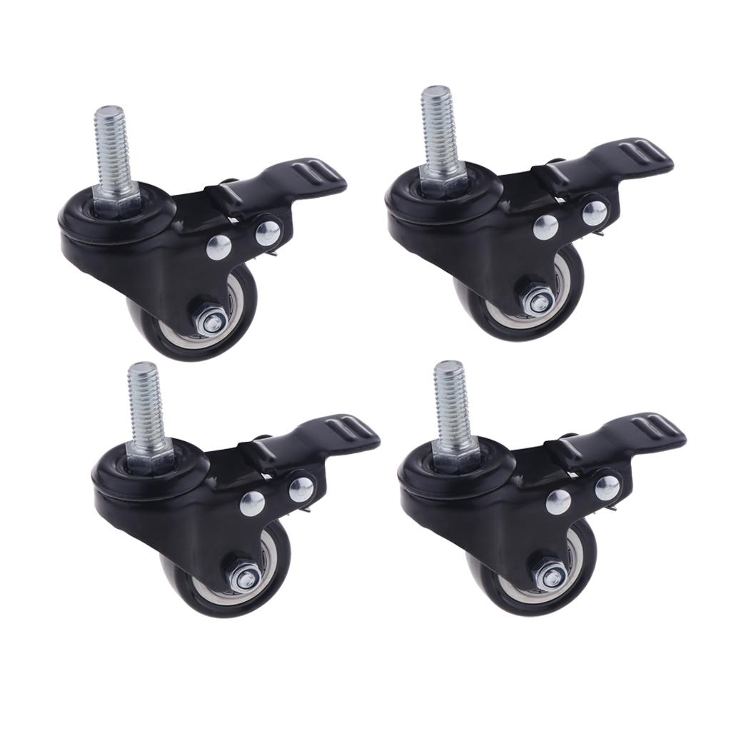 4PCS 1.5'' Mute Rubber Swivel Plate Caster Wheel M10 Universal w/ Brake Lock