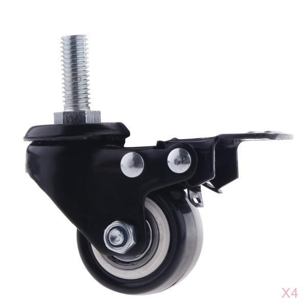 4PCS 1.5'' Mute Rubber Swivel Plate Caster Wheel M10 Universal w/ Brake Lock