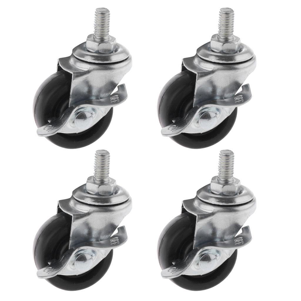 4PCS Pack 1.5 Rubber Swivel Plate Mute Caster Wheel M8 Universal with Brake"