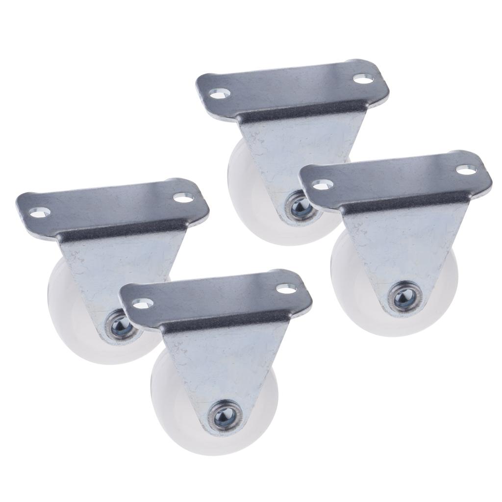 4PCS 1'' White PP Fixed Plate Caster Wheel 10kg 22lbs Cabinet Drawer Cart