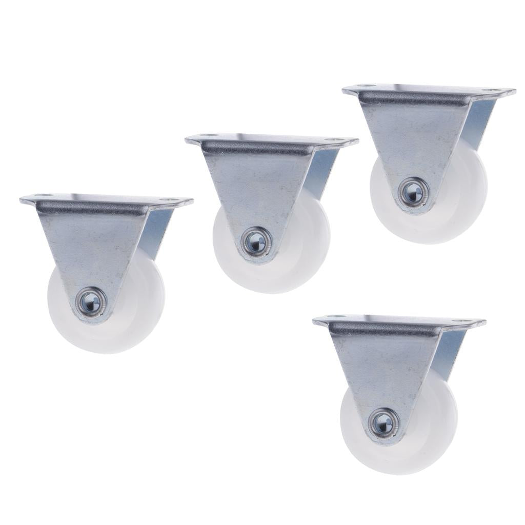 4PCS 1'' White PP Fixed Plate Caster Wheel 10kg 22lbs Cabinet Drawer Cart