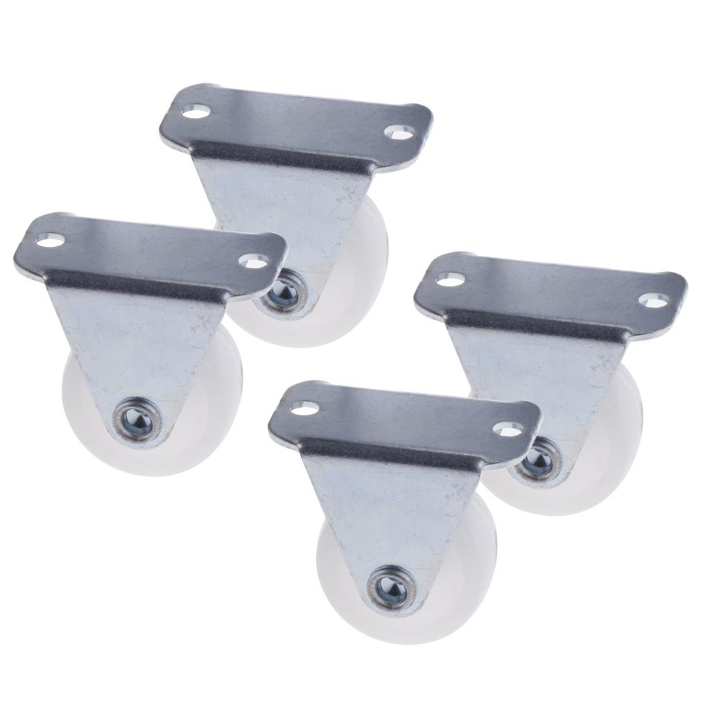 4PCS 1'' White PP Fixed Plate Caster Wheel 10kg 22lbs Cabinet Drawer Cart