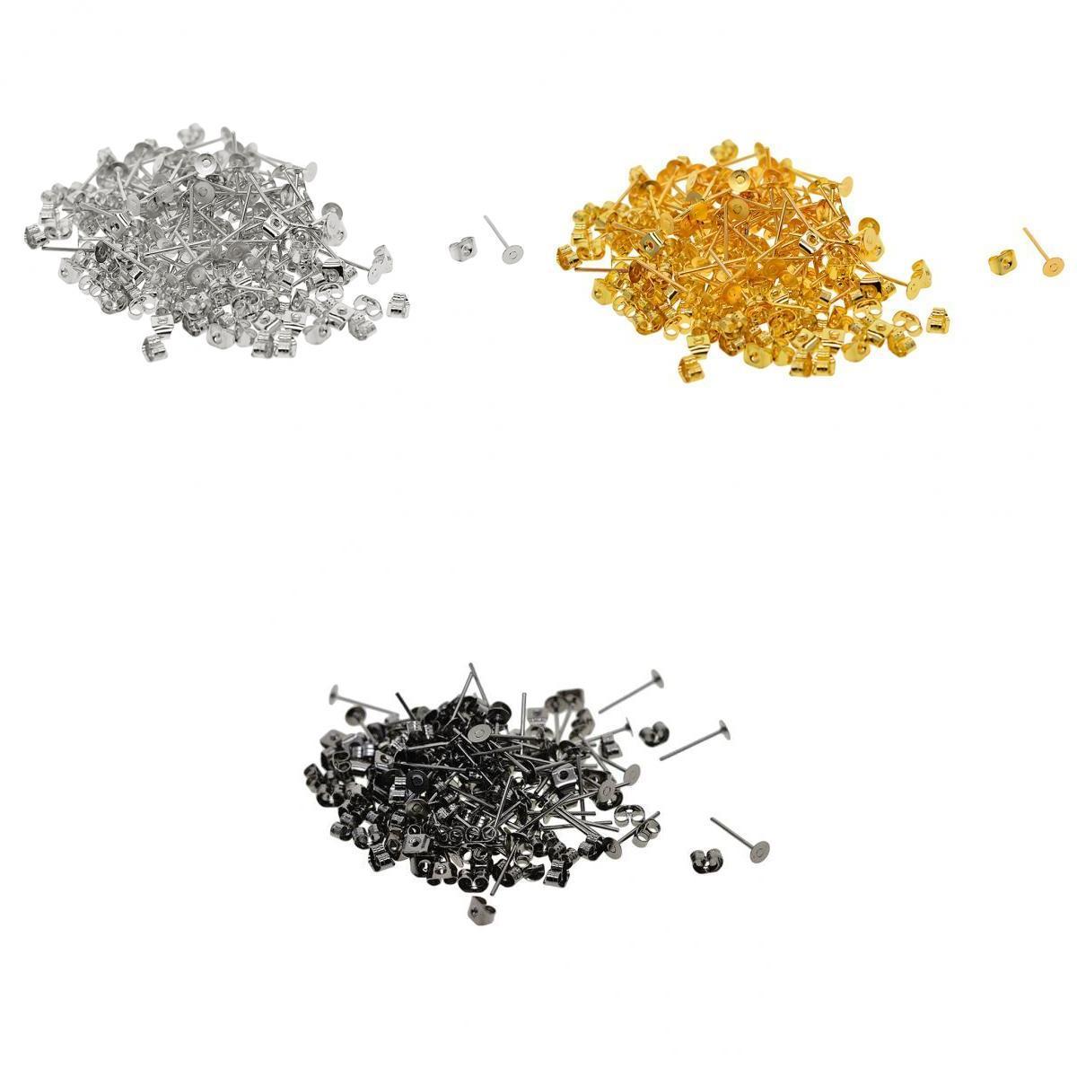 600 Pieces 4mm Iron Earring Posts and Backs for DIY Earring Findings Jewelry
