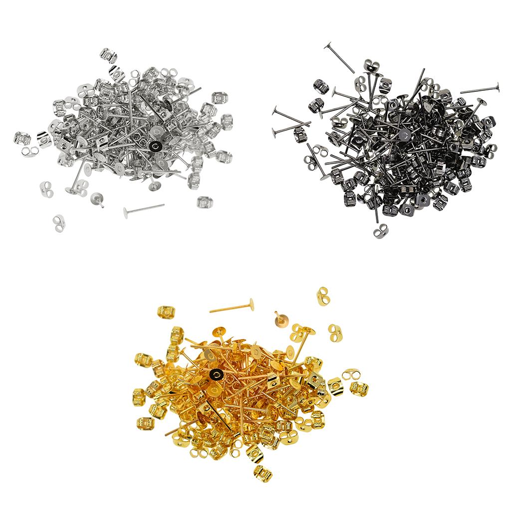 600 Pieces 4mm Iron Earring Posts and Backs for DIY Earring Findings Jewelry