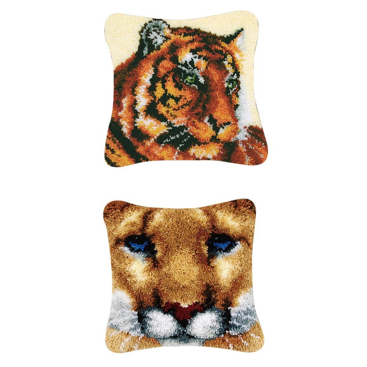 2 Sets Cushion Latch Hook Kits for Adults Animals Tigers Pattern Embroidery