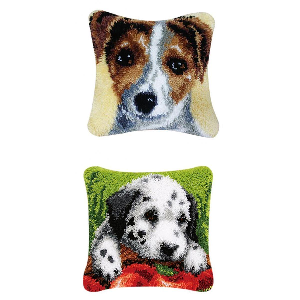 2 Sets Cushion Latch Hook Kits for Adults Animals Dog Pattern Embroidery