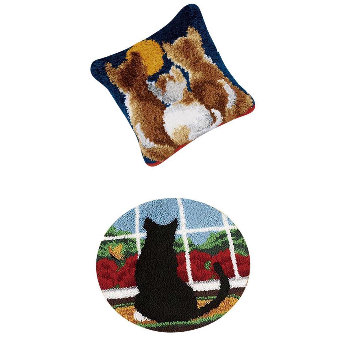 Cat Pattern Latch Hook Rug Kits DIY Material Package Pillows Carpet Making