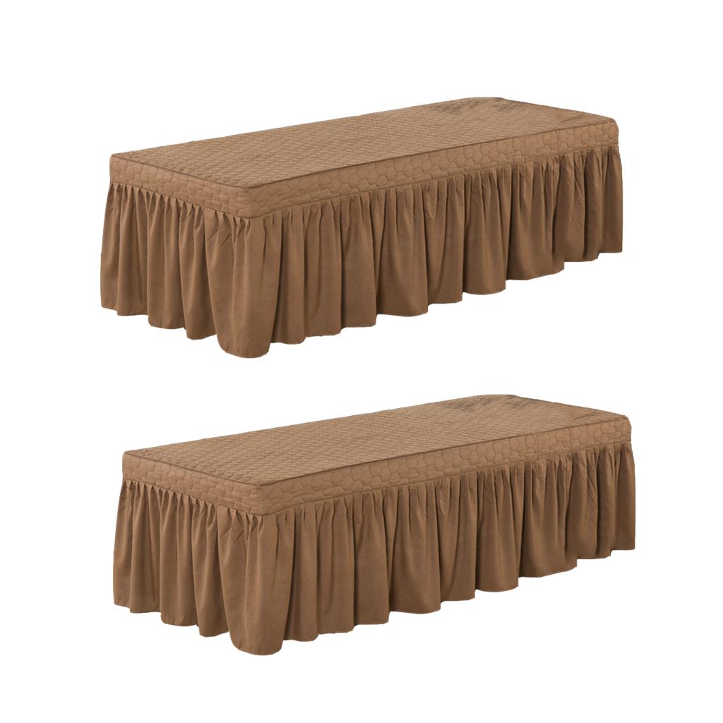2xSPA Massage Table Skirt Beauty Bed Cover Linen Valance Sheet Coffee