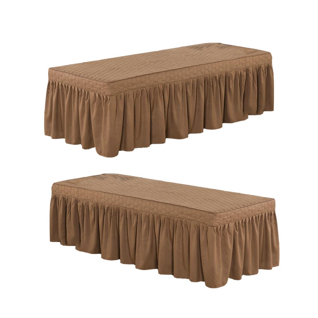 2xSPA Massage Table Skirt Beauty Bed Cover Linen Valance Sheet Coffee