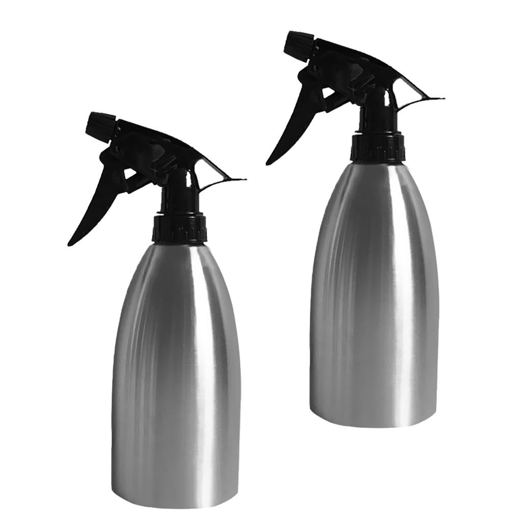 2Pcs Gardening Tool Stainless Steel Watering Can Plant Spray Bottle Silver