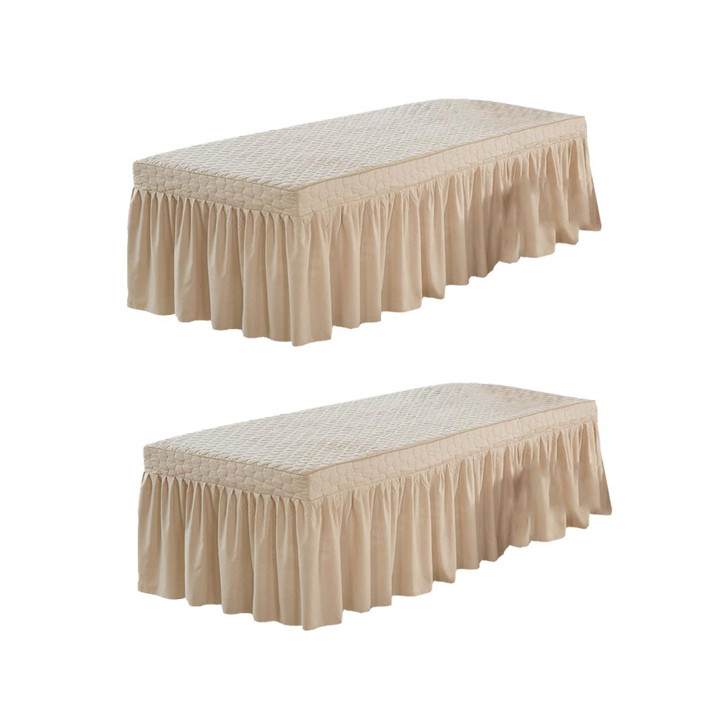 2xSPA Massage Table Skirt Beauty Bed Cover Linen Valance Sheet Light Camel