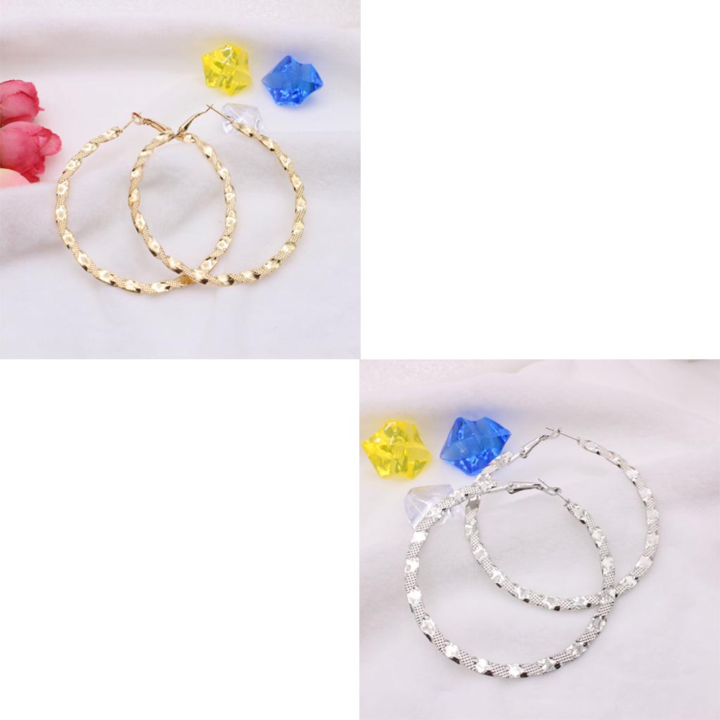 2 Pairs Large Carved Stainless Steel Hoop Earrings Basketball Wives Earrings