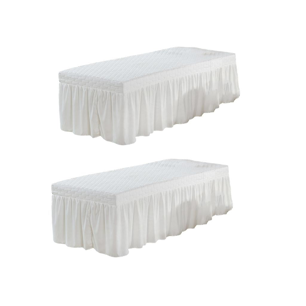 2xMassage Table Skirt Beauty Bed Cover Valance Sheet White