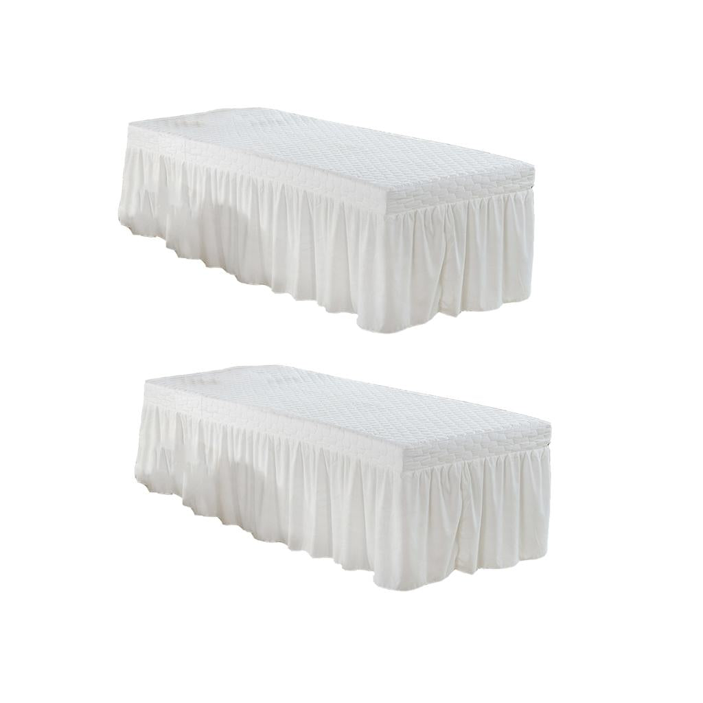 2xMassage Table Skirt Beauty Bed Cover Valance Sheet White