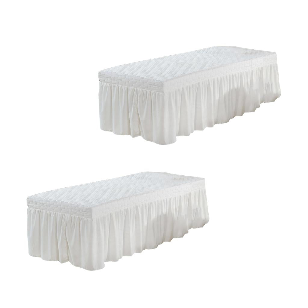 2xMassage Table Skirt Beauty Bed Cover Valance Sheet White