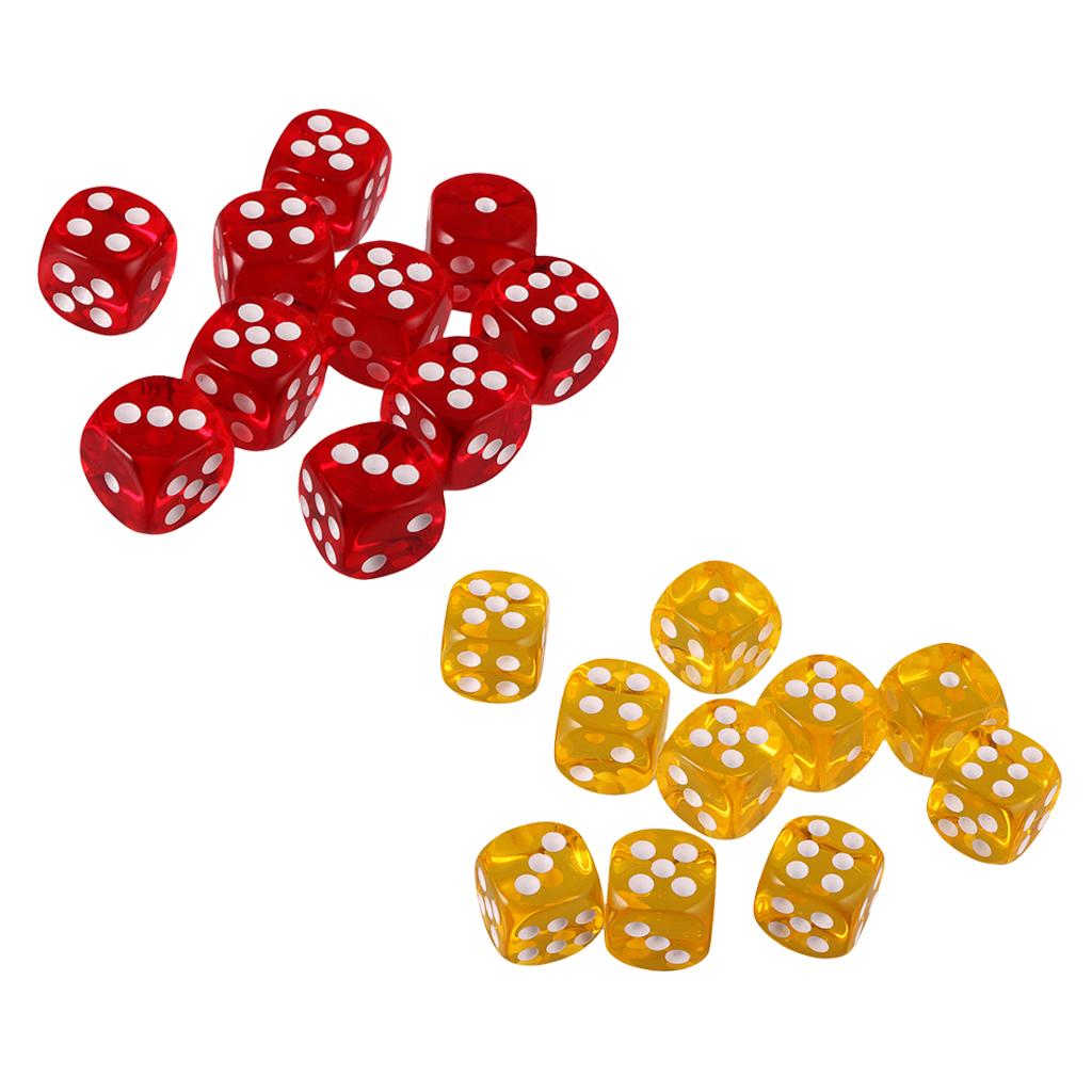 20 Pack of Acrylic Six Sided D6 Dice for D&D TRPG Party Board Game Toys