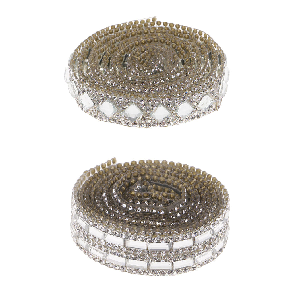 2 Roll Silver Rhinestone Ribbon Crystal Sewing Trim DIY Crafts Each 1 Yard