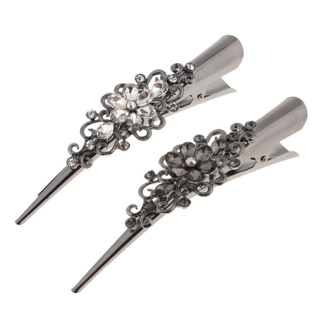 2Pack Metal Rhinestone Hair Alligator Clips Crocodile Hair Grips for Womens