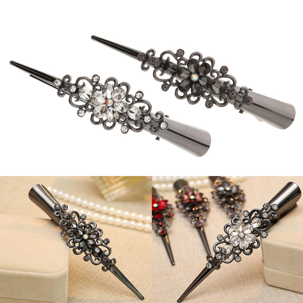 2Pack Metal Rhinestone Hair Alligator Clips Crocodile Hair Grips for Womens