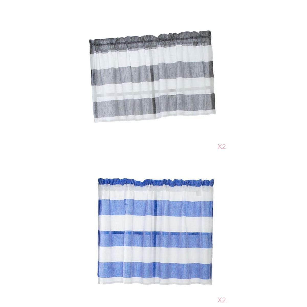 4Pcs (Grey &Blue_ 74x60cm) Striped Short Valance Rod Pocket Curtains Kitchen