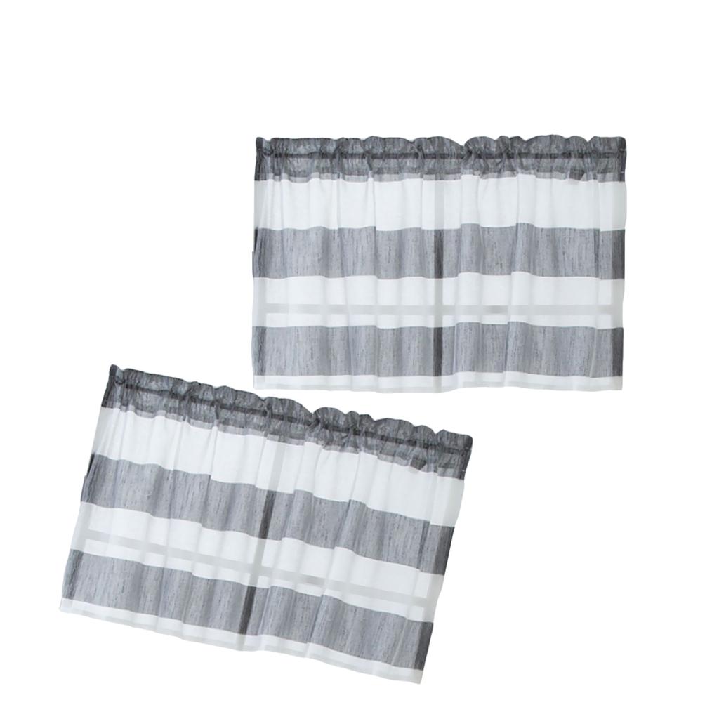 2xWindow Striped Short Valance Rod Pocket Curtains Kitchen Grey_ 137x76cm
