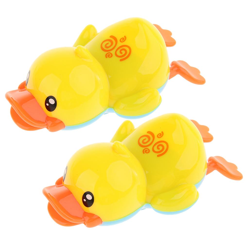 2PCS Plastic Wind Up Swimming Yellow Duck Kids Baby Bathing Time Water Toy